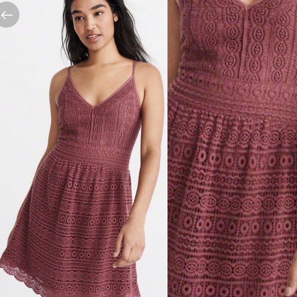 Abercrombie & Fitch Berry Crochet Lace Skater Dress